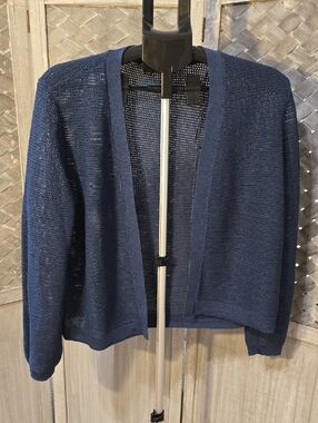 Ann Taylor Teal Open-Front Crochet Cardigan